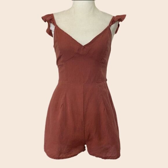 Urban Outfitters Rose Pink Kai Ruffle Tie-Back Romper Size 4 - Picture 5 of 14